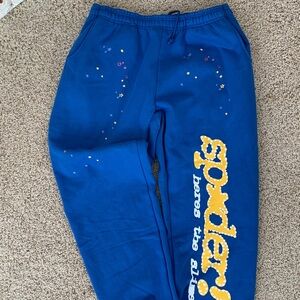Sp5der Royal Blue Joggers with Yellow Logo